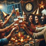 DALL·E 2023-12-31 09.02.04 - A festive New Years Eve scene with people celebrating, raising beer glasses in a toast. The setting is a cozy room with decorations, sparkling lights.png